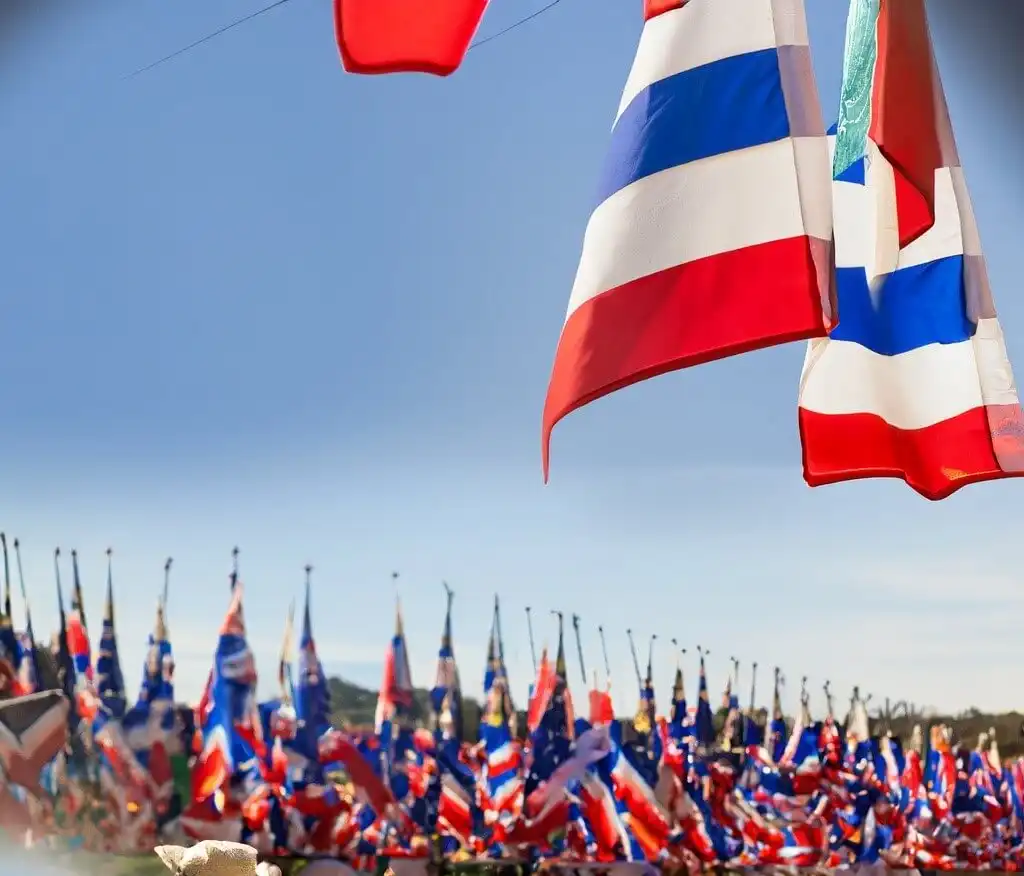 Chile flag seen from a distance and people adjust the time in Chile before the visit.