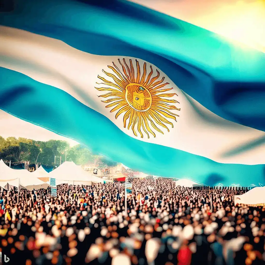 People gather at carnival in Argentina and crowded place with tourist and one of them adjusting Time in Argentina.